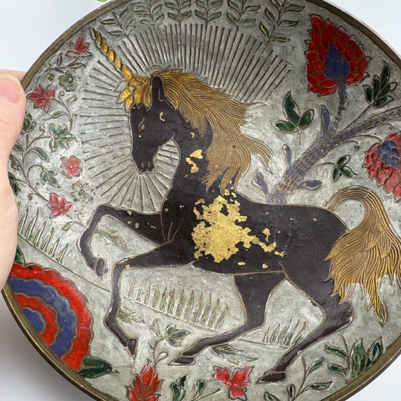 VTG Enesco Solid Brass Unicorn Footed Bowl 7.25” Wide  2 in high 1960’s - Picture 6 of 6